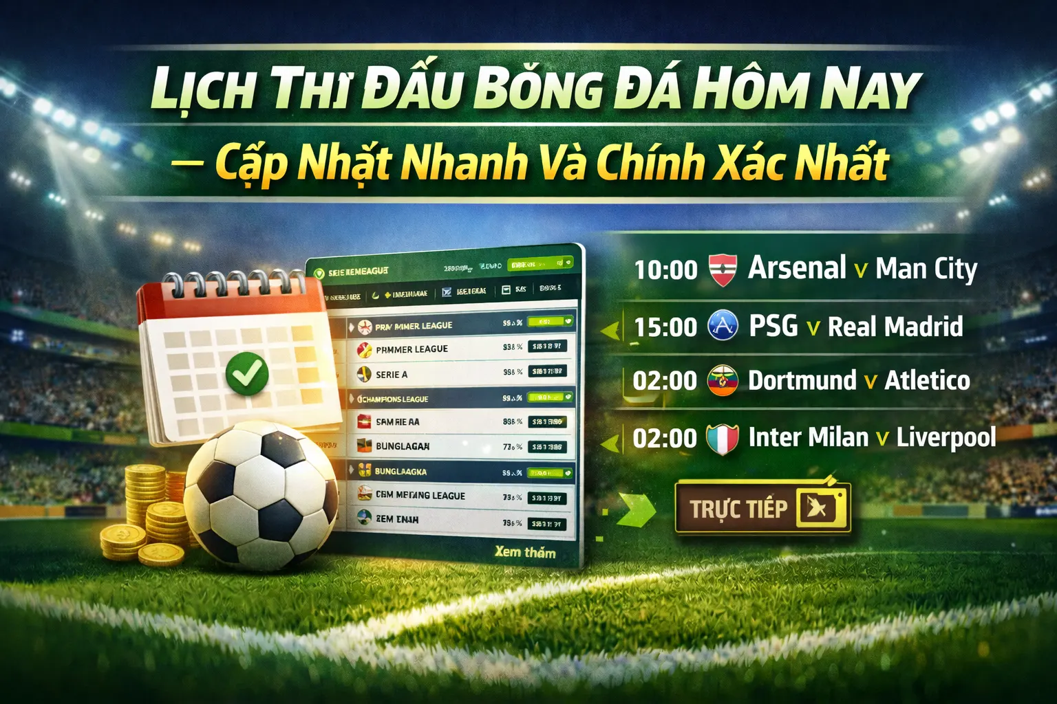 Lịch Thi Đấu Bóng Đá Hôm Nay – Cập Nhật Nhanh Và Chính Xác Nhất
